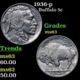1936-p Buffalo Nickel 5c Grades Select Unc