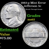 1983-p Jefferson Nickel Mint Error 5c Grades Select Unc
