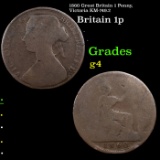 1860 Great Britain 1 Penny, Victoria KM-749.2 Grades g, good