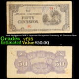 1942 Philippines WWII Japanese Occupation Currency, 50 Centavos Note Grades vf+