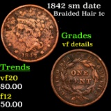 1842 sm date Braided Hair Large Cent 1c Grades vf details