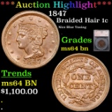 ***Auction Highlight*** 1847 Braided Hair Large Cent 1c Graded ms64 bn BY SEGS (fc)