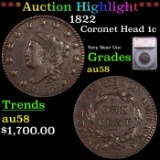 ***Auction Highlight*** 1822 Coronet Head Large Cent 1c Graded au58 By SEGS (fc)