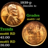 1939-p Lincoln Cent 1c Grades Gem+ Unc RD
