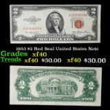 1953 $2 Red Seal United States Note Grades xf