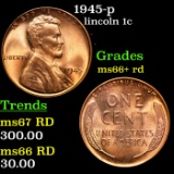 1945-p Lincoln Cent 1c Grades GEM++ RD