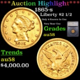 ***Auction Highlight*** 1865-s Gold Liberty Quarter Eagle $2 1/2 Graded au58 BY SEGS (fc)