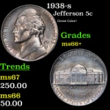 1938-s Jefferson Nickel 5c Grades GEM++ Unc