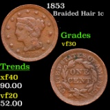 1852 Braided Hair Large Cent 1c Grades vf++