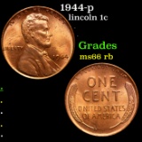 1944-p Lincoln Cent 1c Grades GEM+ Unc RB