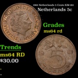 1961 Netherlands 5 Cents KM-181 Grades Choice Unc RD