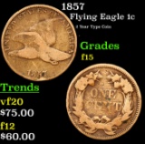 1857 Flying Eagle Cent 1c Grades f+