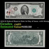 1976 $2 Federal Reserve Note 1st Day of Issue, with Stamp Grades Gem CU