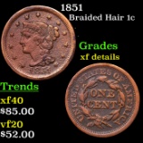 1851 Braided Hair Large Cent 1c Grades xf details