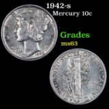 1942-s Mercury Dime 10c Grades Select Unc
