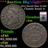 ***Auction Highlight*** 1812 Small Date Braided Hair Large Cent S-290 1c Graded vf35 By SEGS (fc)