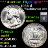 ***Auction Highlight*** 1936-d Washington Quarter 25c Graded ms65+ By SEGS (fc)
