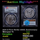 ***Auction Highlight*** PCGS 2021-d Morgan Dollar First Strike 100th Anniversary $1 Graded ms69 By P