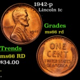 1942-p Lincoln Cent 1c Grades GEM+ Unc RD