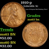 1910-p Lincoln Cent 1c Grades Select Unc BN