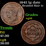 1842 lg date Braided Hair Large Cent 1c Grades vg+