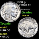 1936-p Buffalo Nickel 5c Grades Choice+ Unc