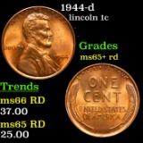 1944-d Lincoln Cent 1c Grades Gem+ Unc RD