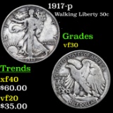 1917-p Walking Liberty Half Dollar 50c Grades vf++