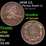 1858 LL Flying Eagle Cent 1c Grades vf details