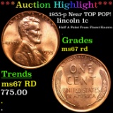 ***Auction Highlight*** 1955-p Lincoln Cent Near TOP POP! 1c Graded ms67 rd BY SEGS (fc)