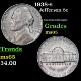 1938-s Jefferson Nickel 5c Grades GEM Unc