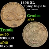1858 SL Flying Eagle Cent 1c Grades xf+