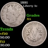 1891 Liberty Nickel 5c Grades f+