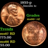 1955-p Lincoln Cent 1c Grades GEM++ RD