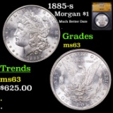 ANACS 1885-s Morgan Dollar $1 Graded ms63 BY ANACS