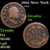1863 New York Civil War Token 1c Grades f, fine
