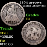 1854 arrows Seated Liberty Quarter 25c Grades f+