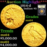 ***Auction Highlight*** 1914-d Gold Indian Half Eagle $5 Graded Choice Unc BY USCG (fc)