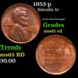 1953-p Lincoln Cent 1c Grades GEM Unc RD