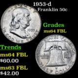 1953-d Franklin Half Dollar 50c Grades Choice Unc FBL