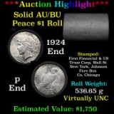 ***Auction Highlight*** AU/BU Slider First Financial Shotgun Peace $1 Roll 1924 & P Ends Virtually