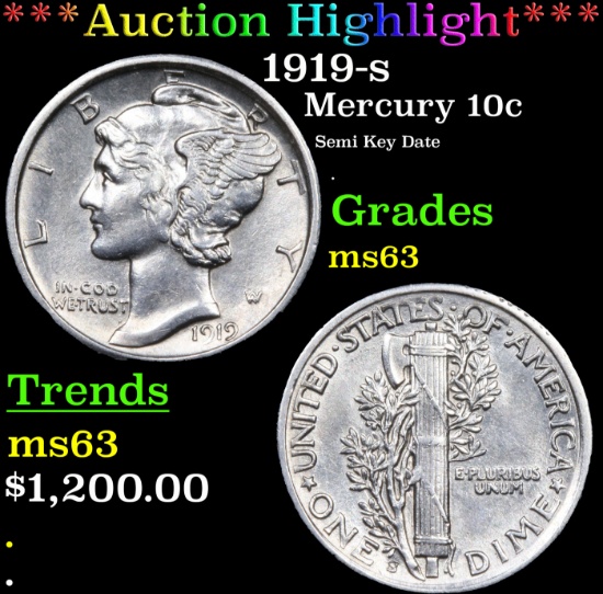 ***Auction Highlight*** 1919-s Mercury Dime 10c Graded Select Unc BY USCG (fc)