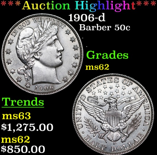 ***Auction Highlight*** 1906-d Barber Half Dollars 50c Graded ms62 By SEGS (fc)