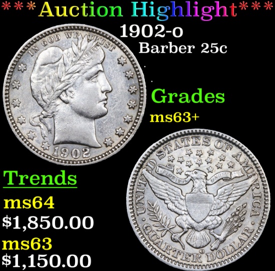 ***Auction Highlight*** 1902-o Barber Quarter 25c Graded Select+ Unc BY USCG (fc)