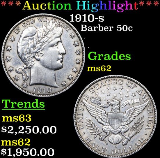 ***Auction Highlight*** 1910-s Barber Half Dollars 50c Graded ms62 By SEGS (fc)
