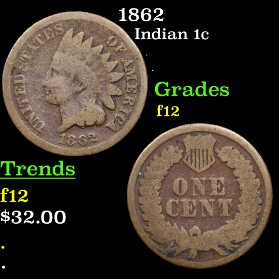 1862 Indian Cent 1c Grades f, fine