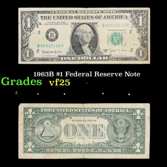 1963B $1 Federal Reserve Note Grades vf+