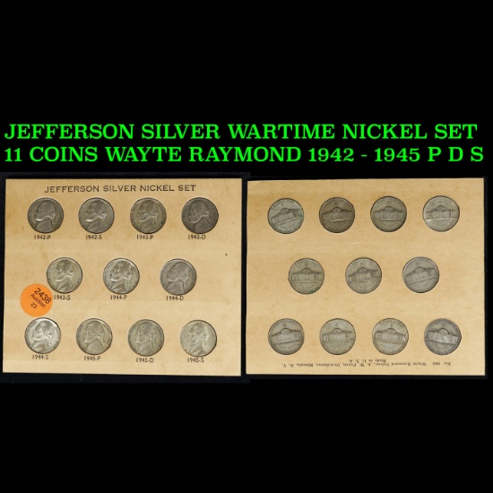 JEFFERSON SILVER WARTIME NICKEL SET 11 COINS WAYTE RAYMOND 1942 - 1945 P D S