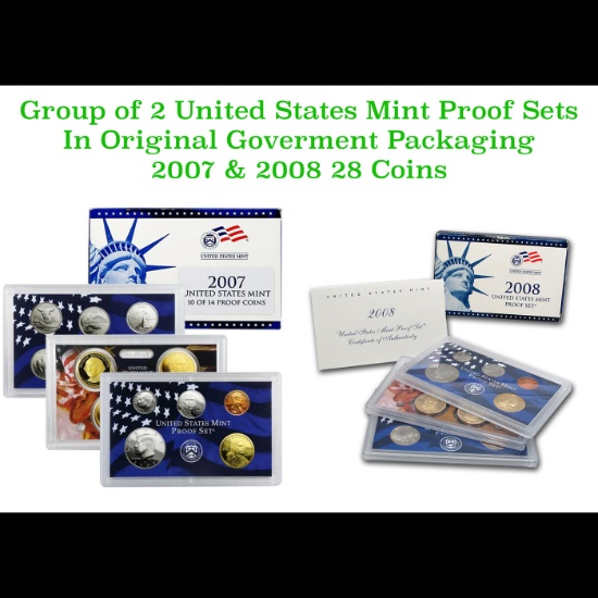 Group of 2 United States Mint Proof Sets 2007-2008 28 coins