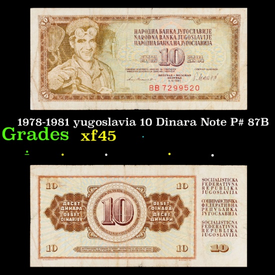 1978-1981 yugoslavia 10 Dinara Note P# 87B Grades xf+